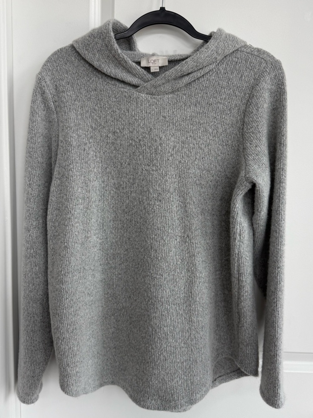 LOFT Light Gray Knit Hooded Pullover Sweater